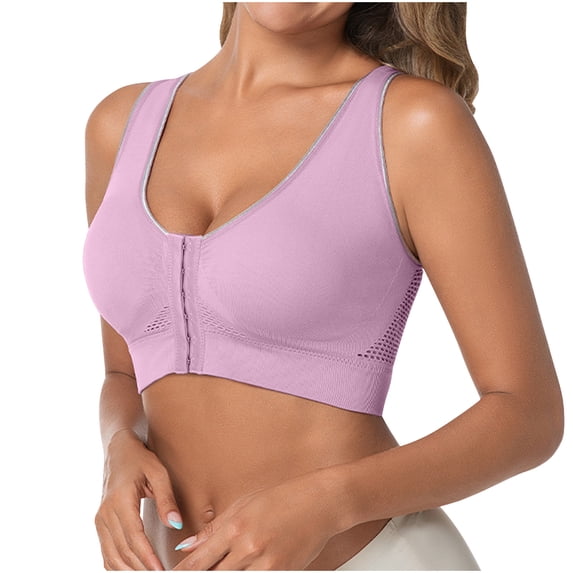 ATOYSOY Running Sports Bras for Women Soft Ladies Plus Size Push Up Front Close Bra Support Wide Side Panels Smooth Lift Coverage Breathable Comfortable for Yoga and Pilates (Purple,S)