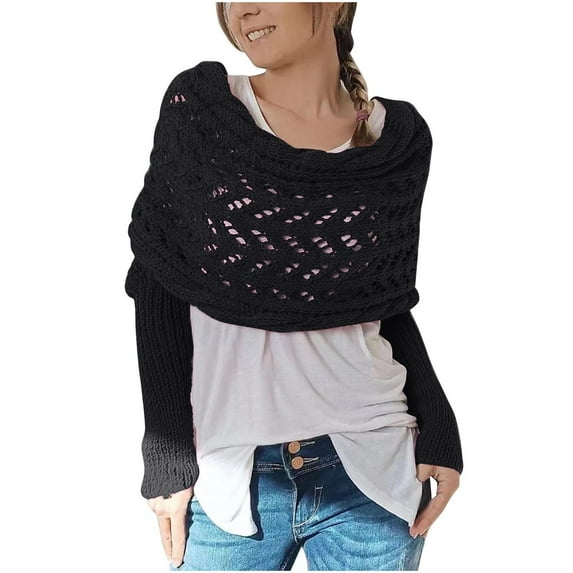 ATOYSOY Scarf with Sleeves for Women,Knitted Double Sleeve Scarf Wrap Sweater Shawl Winter Crochet Scarves Black