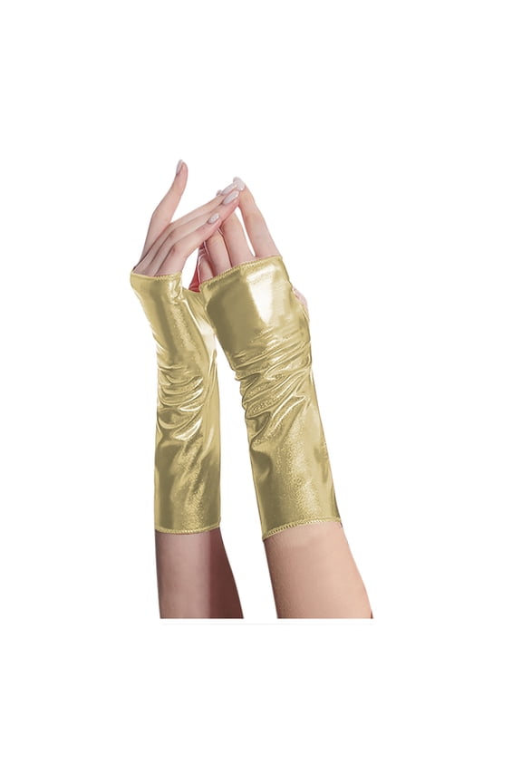 Shiny Metallic Fingerless Gloves Gothic Gloves for Women and Girls (Gold,Free Size)