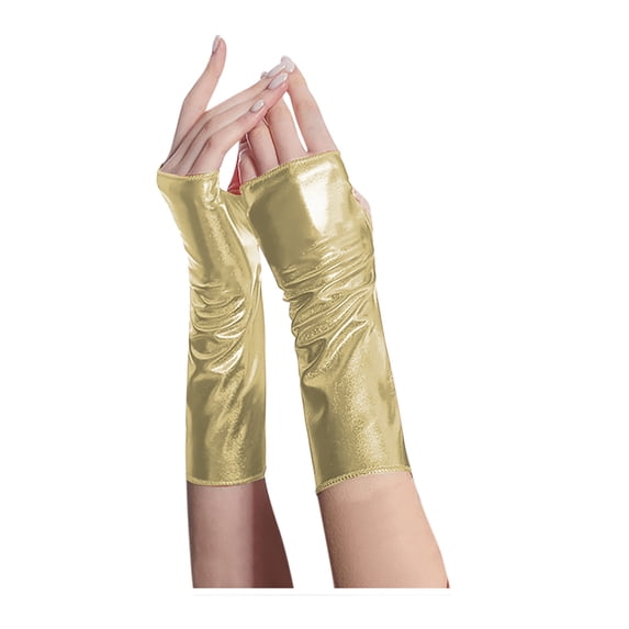 ATOYSOY Shiny Metallic Fingerless Gloves Gothic Gloves for Women and Girls (Gold,Free Size)