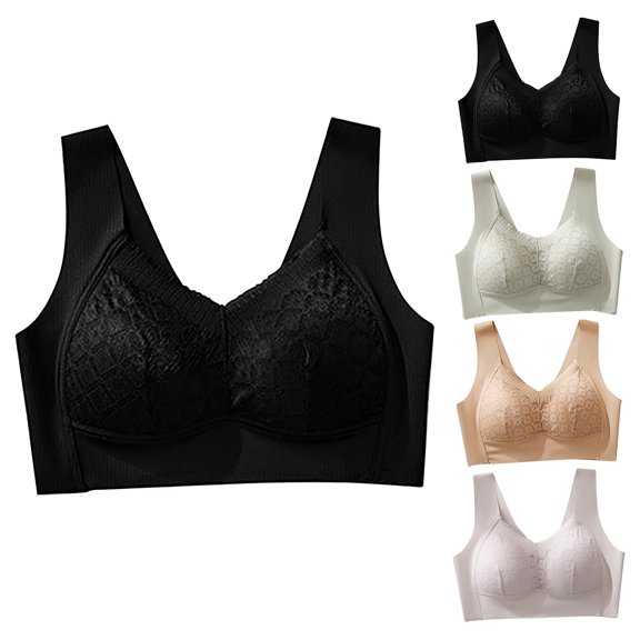 ATOYSOY Sports Bra for Women Plus Size, Athletic Tops Gym Activewear Everyday Bra Seamless Lace Splicing Bra Bralette Underwear Workout Push Up Breathable Black L