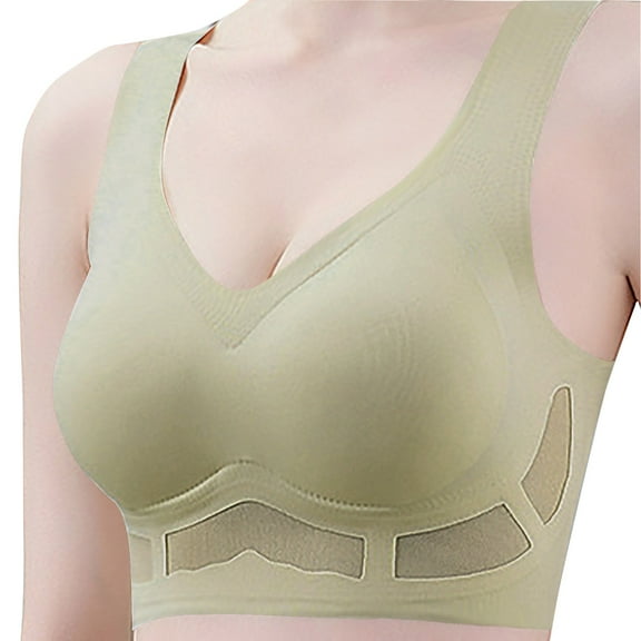 ATOYSOY Sports Bra for Women Plus Size, Athletic Tops Gym Activewear Everyday Bra Seamless Wirefree Workout Push Up Bralette Comfort Bra Underwear Breathable Green L