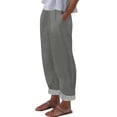 thumbnail image 1 of ATOYSOY Striped Cuff Hem Solid Color Linen Pants Women Fixed Waist Side Inseam Pocket Breathable Woven Trousers For Vacation Beach Everyday Home Casual Bottoms, 1 of 6