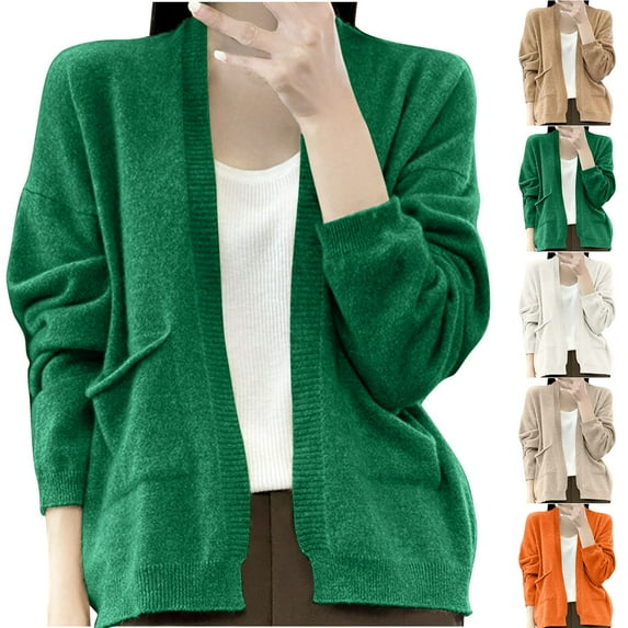 ATOYSOY Sweater Cardigan for Women Long Sleeve Cropped Knitted Shawl Coat Long Sleeve Casual Winter Solid Short Cardigan Brown L