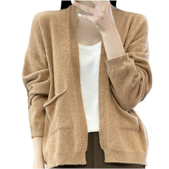 ATOYSOY Sweater Cardigan for Women Long Sleeve Cropped Knitted Shawl Coat Long Sleeve Casual Winter Solid Short Cardigan Brown M