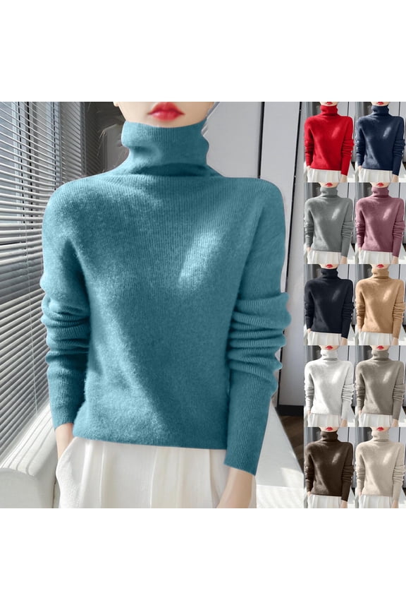 Sweaters for Women Winter fall Knit Long Sleeve Tops Slim Turtleneck Sweaters Tops high neck Pullover Beige L
