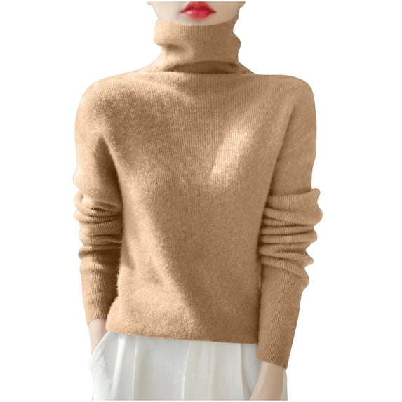 ATOYSOY Sweaters for Women Winter fall Knit Long Sleeve Tops Slim Turtleneck Sweaters Tops high neck Pullover Gold M