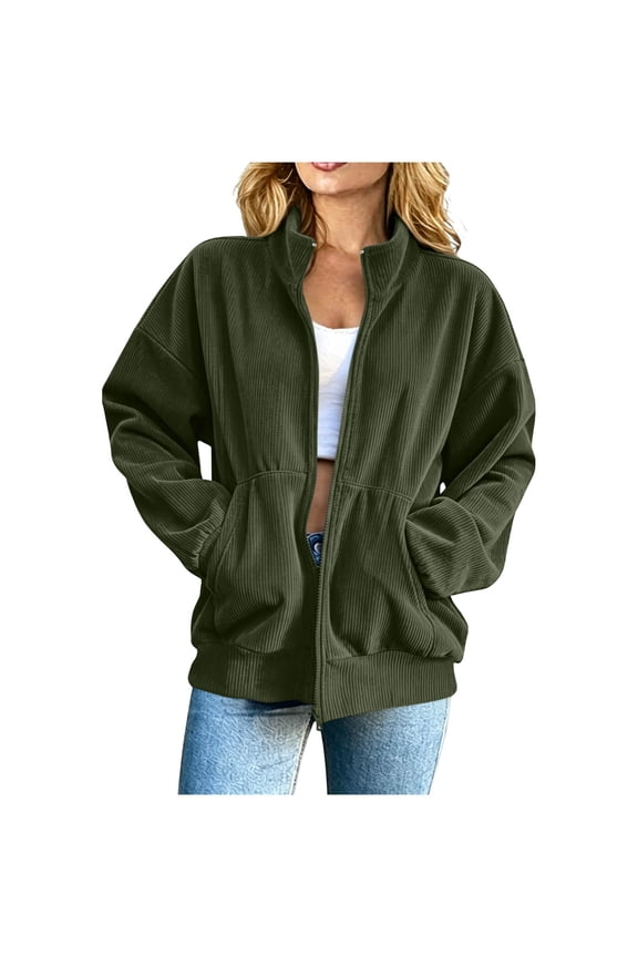 Sweatshirts For Women Corduroy Stand Collar Zip Up Long Sleeve Hand Pocket Outer Top Jackets For Women Solid Color Fashion Jackets For Ladies Daily Street Travel Campus Weekend Walk