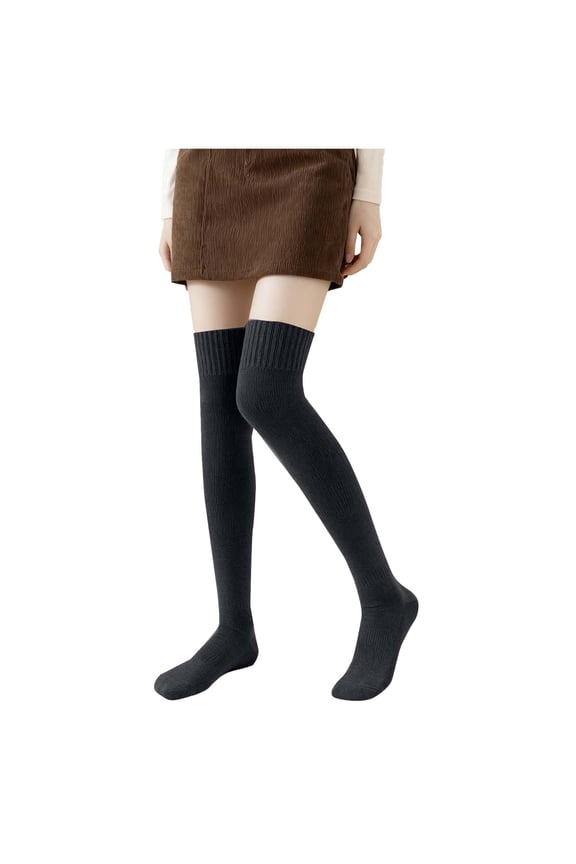 Thigh High Socks Long Stretchy Sock Women Over Knee High Stocking Daily Wear (Dark Gray,Free Size)