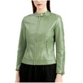 thumbnail image 1 of ATOYSOY Trendy Solid Color Cropped Coat Long Sleeve Tops Outwear Zipper Cardigan Pockets Fall Winter Loose Motorcycle Biker Jackets for Women Casual Leather Green XL, 1 of 8