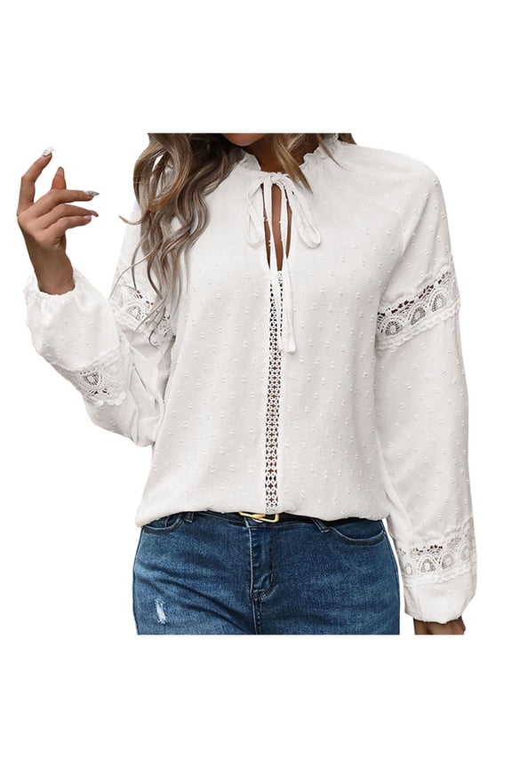 Trendy Solid Color Tops Hollow Out Casual Elegant Long Sleeve Business Tees Keyhole Neck Pullovers Drawstring Outwear Fall Loose Shirts for Women S