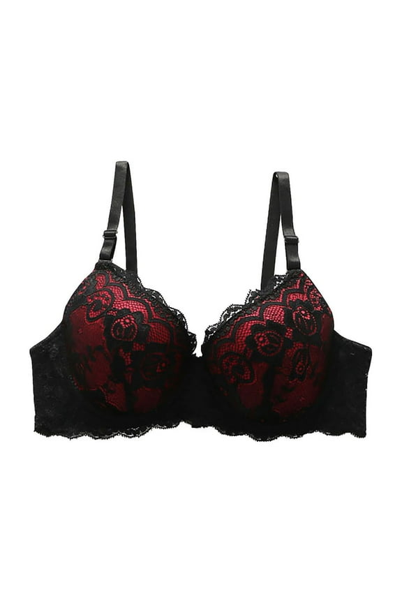 Underwired Everyday Bra Breathable Push Up Underwear Workout Floral Lace Girls Teens Smoothing Comfort Bra Black
