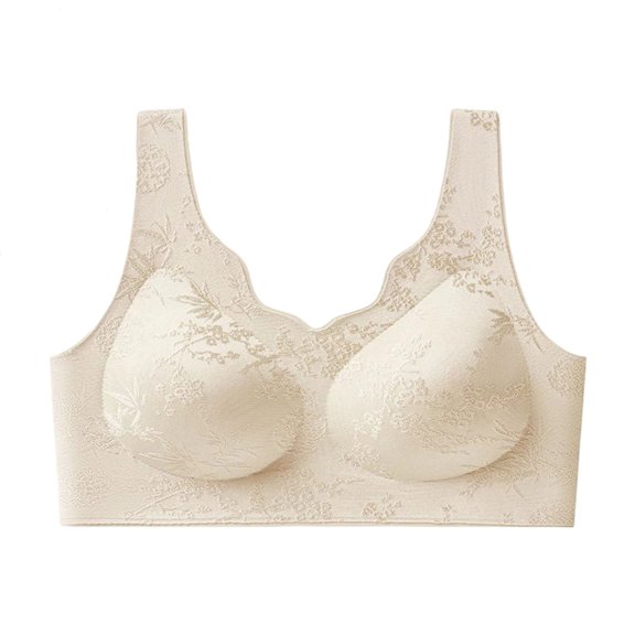 ATOYSOY Wide Shoulder Strap Wireless Bra Floral Textured Seamless Tank Bralette For Women Full Bust Soft Support No Underwire Solid Color All Day Daily Outfit