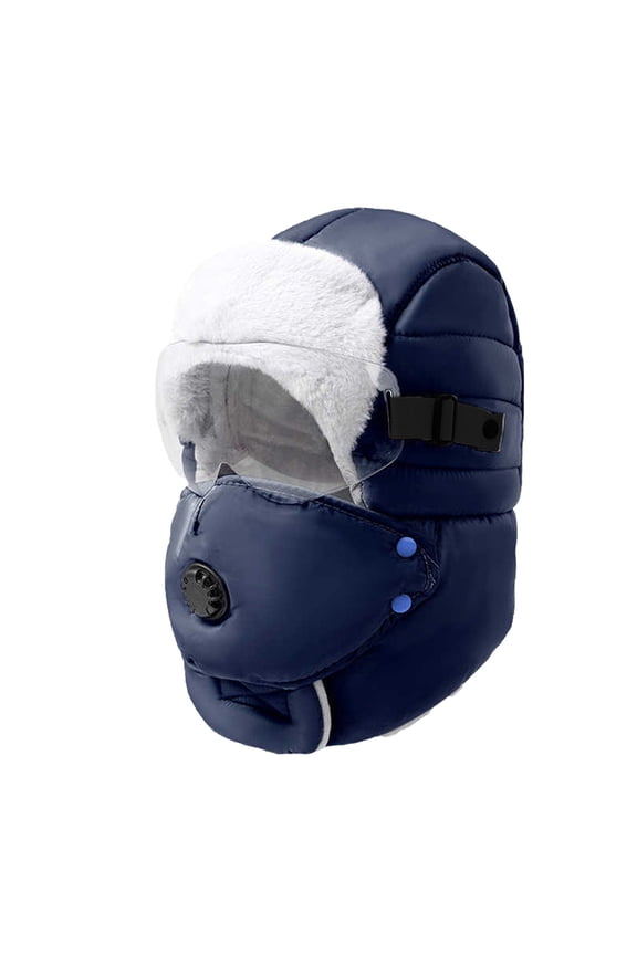 Winter Balaclava Hats for Women Fleece Lined Windbreaker Solid Color Caps Thermal Gaiter Face Cover Insulated Hat (Blue,Free Size)