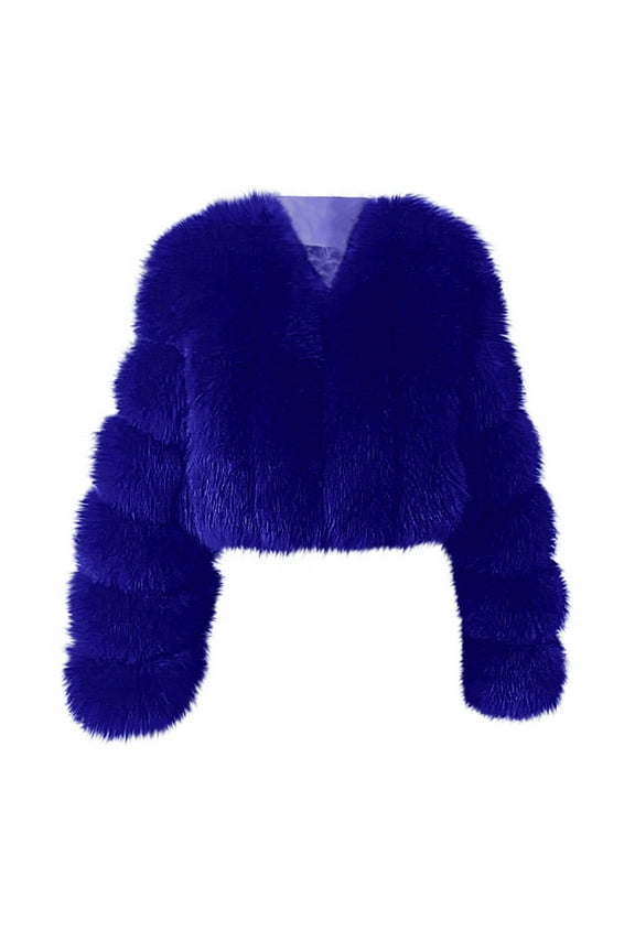 Winter Coats for Women Warm Thick Fauxfluffy Cropped Jackets Fashion Open Front Long Sleeve Cardigans Wedding Guest Winter Blue XXL