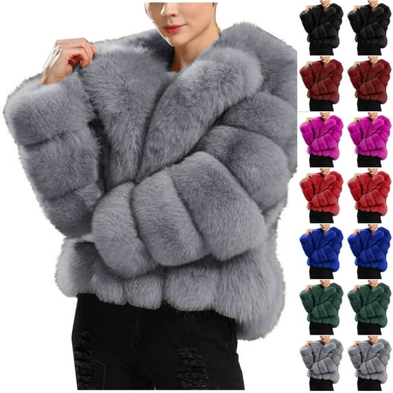 ATOYSOY Winter Coats for Women Warm Thick Fauxfluffy Cropped Jackets Fashion Open Front Long Sleeve Cardigans Wedding Guest Winter Green L
