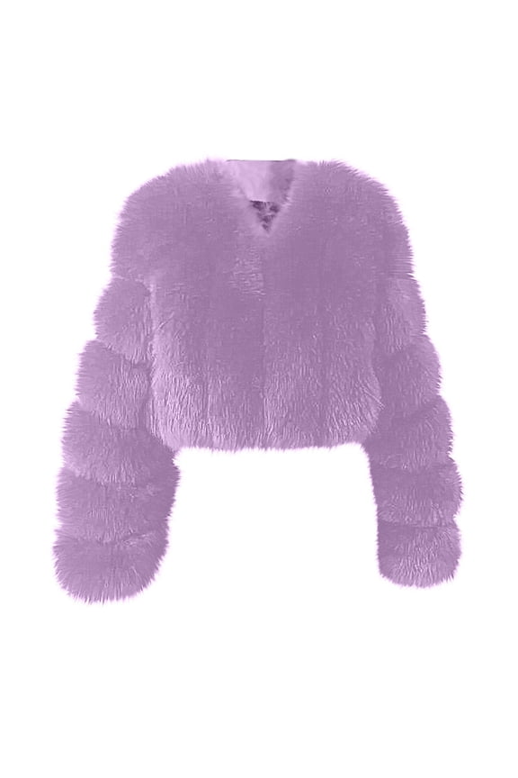 Winter Coats for Women Warm Thick Fauxfluffy Cropped Jackets Fashion Open Front Long Sleeve Cardigans Wedding Guest Winter Purple XL