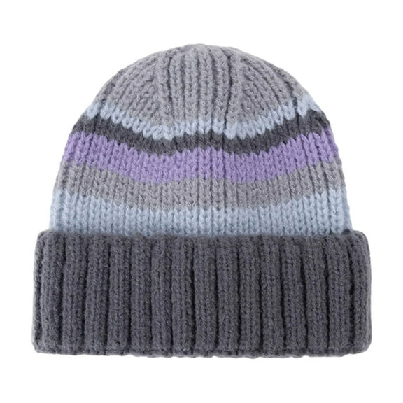 ATOYSOY Winter Knit Beanie for Women Striped Thick Soft Warm Chunky Beanie Hats Snow Ski Cap for Cold Weather (Gray,Free Size)