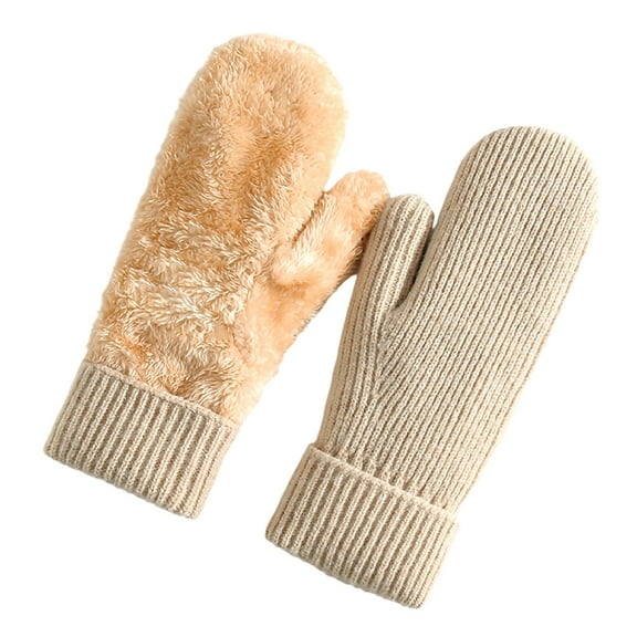ATOYSOY Winter Mittens Gloves for Women Warm Thermal Fleece Lining Thick Knit Soft Cozy Mittens Gifts for Cold Weather (Beige,Free Size)
