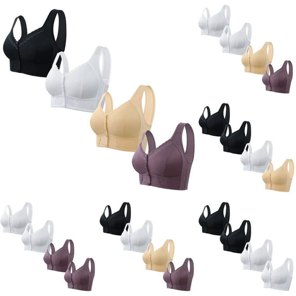 ATOYSOY Wireless Bra for Women 4 Pack, Front Closure Button Everyday Bra Multi Pack Seamless Bralette Solid Color Underwear Push Up Comfort Bra Breathable Workout Beige L