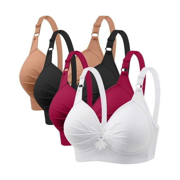 ATOYSOY Wireless Bra for Women 4 Pack, Thin Lightly Everyday Bra Multi Pack Pleated Breathable Push Up Bralette Comfort Bra Underwear Workout Multi-color XXL