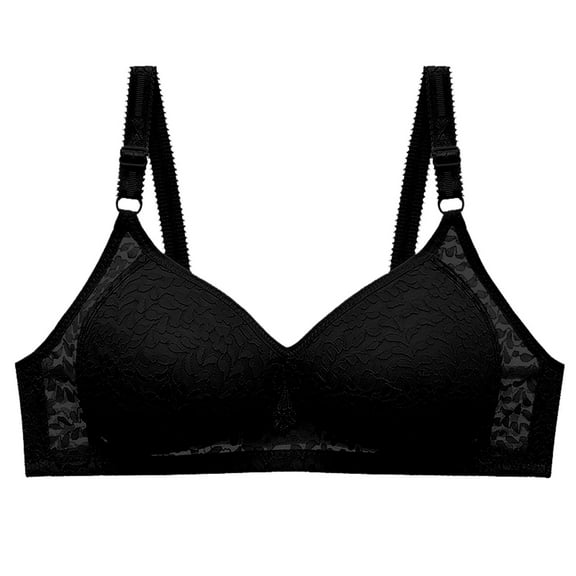 ATOYSOY Wireless Bra for Women , Thin Lightly Everyday Bra Embroidered Floral Bralette Solid Color Underwear Workout Push Up Comfort Bra Breathable Black 36