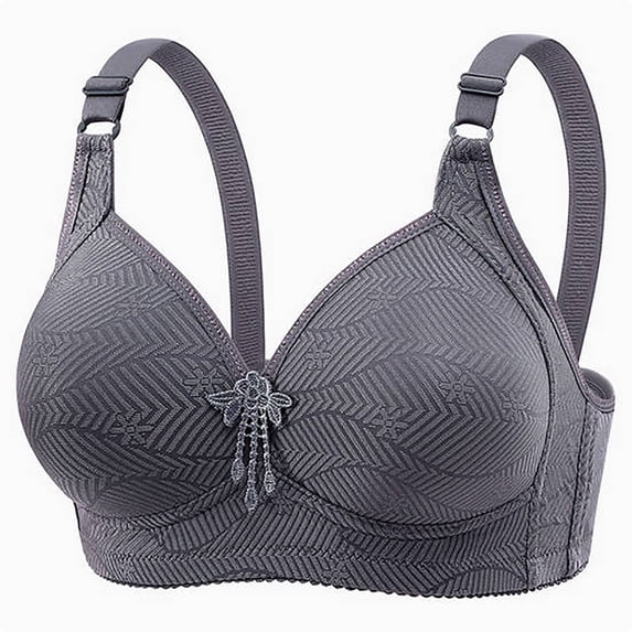 ATOYSOY Wireless Bras for Older Women Breathable Soft Ladies Wire Free Full Coverage Bralettes Comfort Adjustable Push Up Lounge Bra (Gray,M)