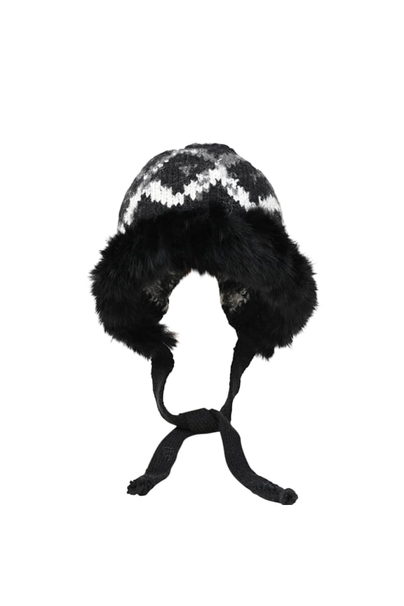 Women Chunky Knit Ear Flaps Hat Trim Warm Beanie Cap Winter Fashion Hat (Black,Free Size)