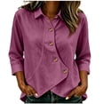 thumbnail image 1 of ATOYSOY Women Collared 3/4 Sleeve Asymmetric Button Down Shirt Irregular Curved Hem Linen Mix Loose Fitted Pullover Blouse Solid Color Casual Office Daily Travel Shopping Outfit, 1 of 6