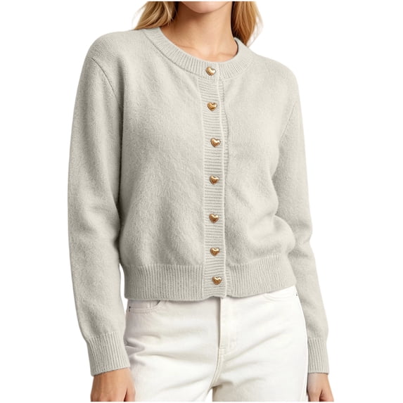ATOYSOY Women Sweater Crew Neck Knitted Cardigan Elegant Long Sleeve Fashion Casual Sweater Top For Daily Wear