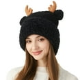 thumbnail image 1 of ATOYSOY Women Warm Hat Cute Reindeer Antlers Knitted Winter Hats Crochet Knit Cap Christmas Santa Hats (Black,M), 1 of 1