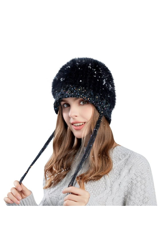 Women Winter Beanie Hats Winter Knit Cap Knit Ski Caps Cold Weather Warm Y2k Hat (Black,Free Size)