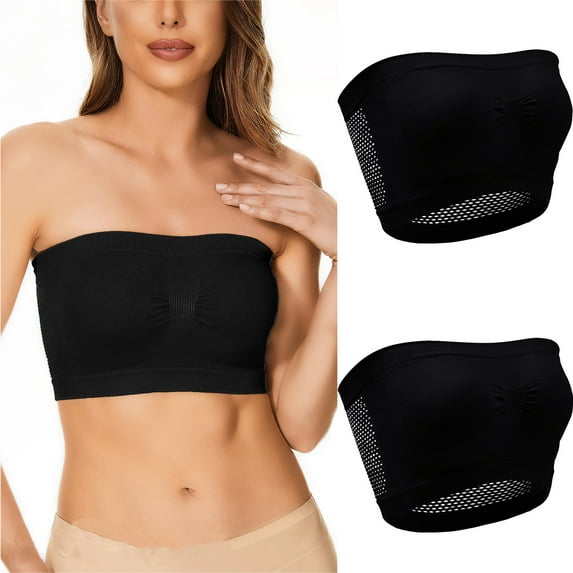 ATOYSOY Women's 2 Pack Invisible Tube Tops Bra Everyday Bra Strapless Seamless Evening Wedding Beach Wirefree Breathable Push Up Comfort Bra Underwear Black XXXXXL