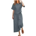 thumbnail image 1 of ATOYSOY Women's 2Pc Cotton Lined Tracksuits Solid Color Capri Loose Pants Casual Comfy Relaxed Workout Summer Outfits Short Sleeve Trendy Round Neck Beach Gray L, 1 of 5