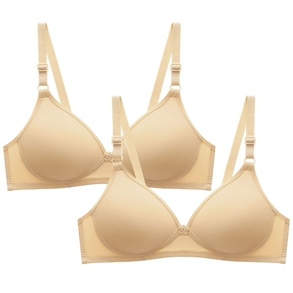 ATOYSOY Women's 2Pc Everyday Bra Wireless Breathable Push Up Underwear Smoothing Comfort Bra Triangle Bralette Bra Beige L