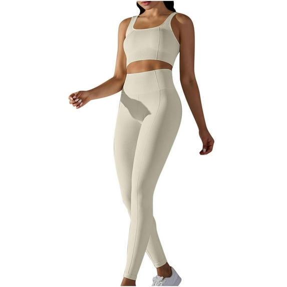 ATOYSOY Women's 2Pc Outfits Yoga Legging Sets Tracksuit Sleeveless Tank Tops Activewear High Waist Athletic Pants Summer Trendy Running Sports Casual Trousers Gray
