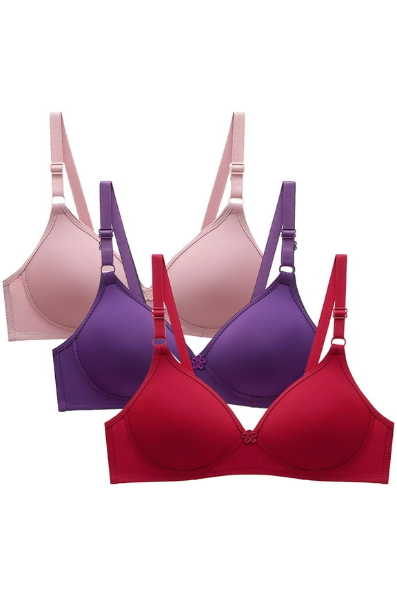 Women's 3 Pack Everyday Bra Small Cup Wirefree Bralette Solid Color Underwear Push Up Comfort Bra Breathable Workout Teens Multi-color S