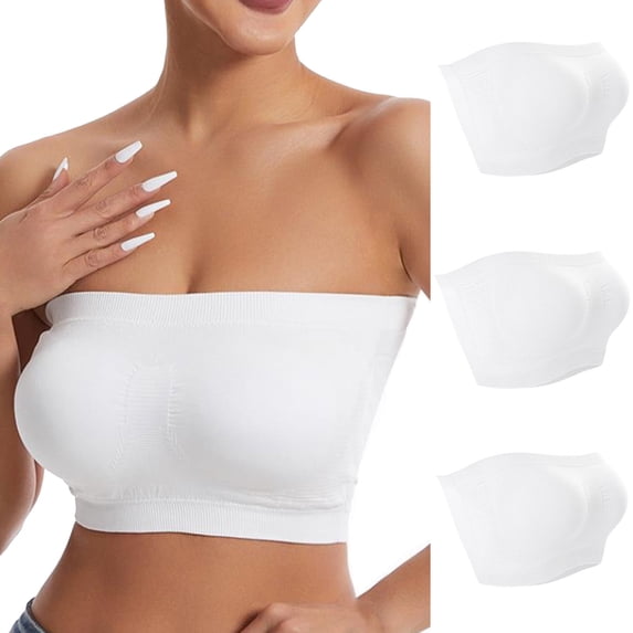 ATOYSOY Women's 3 Pack Invisible Tube Tops Bra Everyday Bra Strapless Seamless Evening Wedding Beach Wirefree Bralette Underwear Push Up Breathable Comfort Bra S