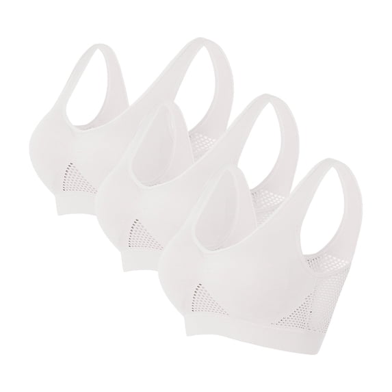 ATOYSOY Women's 3 Pack Sports Bra Everyday Bra Camisoles Underwear Push Up Comfort Bra Workout Breathable Yoga Running Activewear Thin Lightly Wireless Mesh White XXL