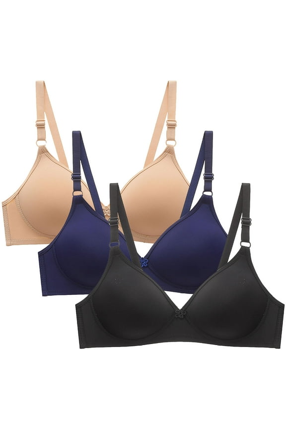 Women's 3Pc Everyday Bra Wireless Breathable Push Up Underwear Smoothing Comfort Bra Triangle Bralette Bra Black M