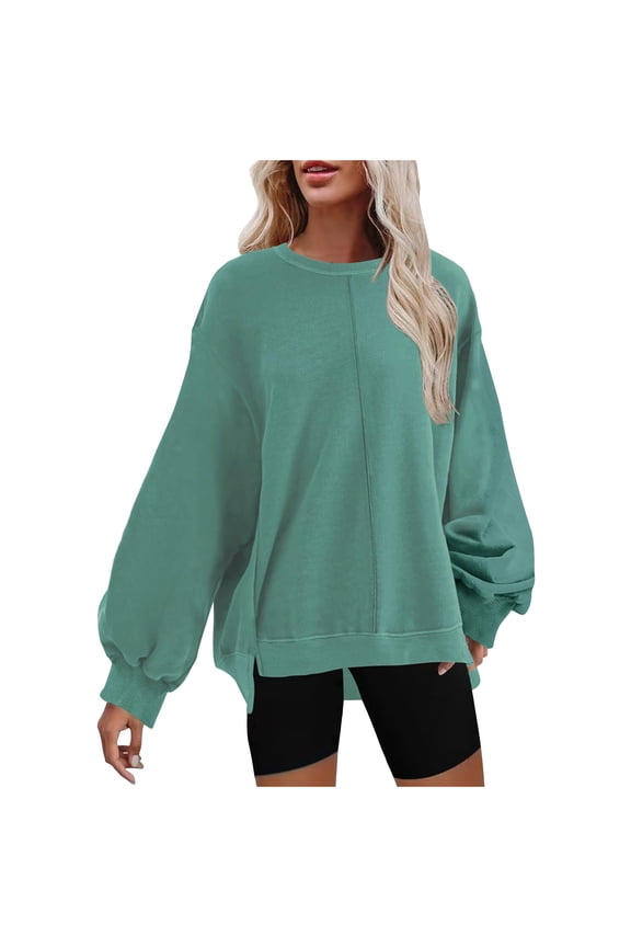 Women's Activewear Solid Color Loose Pullover Dressy Long Sleeve Basic Tees Casual Tunic Fall Plus Size Sweatshirts Crew Neck Blouses Fashion Workout Blue S