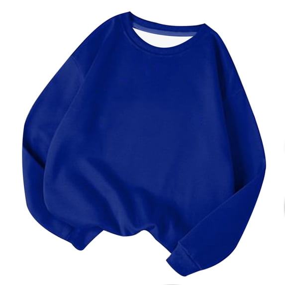 ATOYSOY Women's Activewear Solid Color Loose Pullovers Dressy Long Sleeve Basic Tees Fashion Workout Crew Neck Blouses Casual Tops Fall Plus Size Sweatshirts Saving Blue M