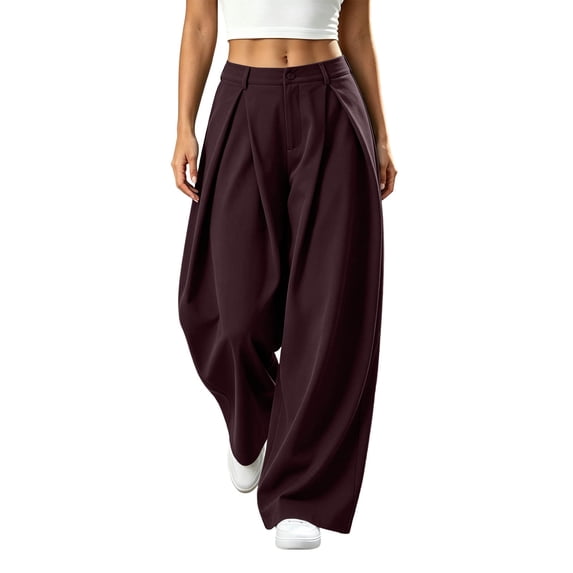 ATOYSOY Women's Barrel Pleated Oversized Wide Leg Cargo Pants Business Casual Trousers
