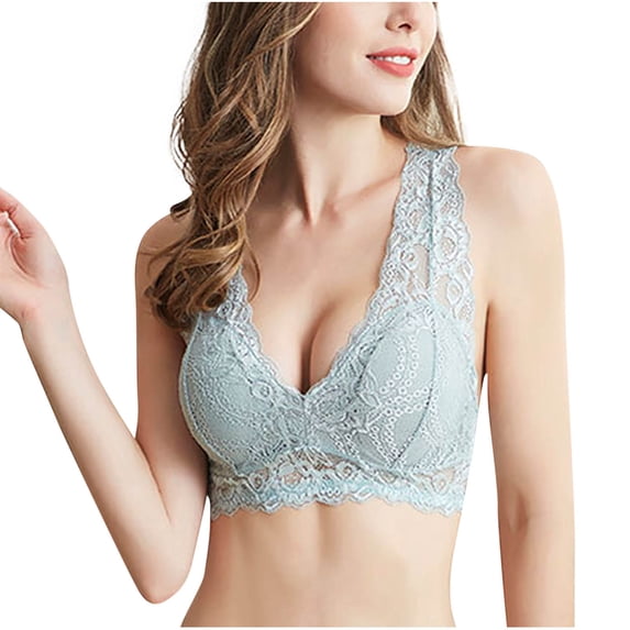 ATOYSOY Women's Bras No Buckle Lace Thin Style Ventilate Bra Without Steel Comfortable Soft Breathable Underwear Everyday Bras (Green,L)
