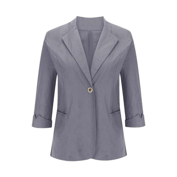 ATOYSOY Women's Business Attire Casual Lined Plus Size Blazer Suit with Pockets Versatile Solid Work Coat 3/4 Sleeve Button Front Cardigan Trendy Lapel Open Front Jacket Gray XXL