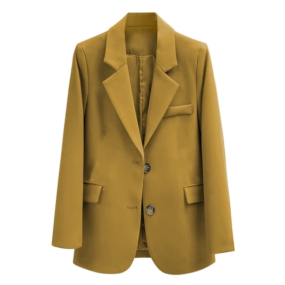 ATOYSOY Women's Business Attire Casual Plus Size Blazer Suit with Pockets Versatile Lapel Open Front Jacket Long Sleeve Button Front Cardigan Trendy Solid Work Office Coat Yellow M