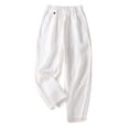 thumbnail image 1 of ATOYSOY Women's Capri Pants Lounge Casual Workout Relaxed Comfy Trousers Retro Cotton Linen Girls Clearance Summer Solid Color Activewear Elastic High Waist Button Ladies White, 1 of 6