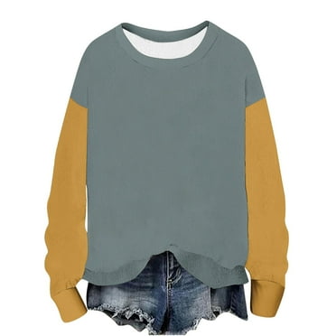 ATOYSOY Women's Casual Blouse Ribbed Knitted Sweaters Loose Raglan Tops Long Sleeve Shirts Winter Color Block Pullover Spring Clearance Crew Neck Sweatshirts Workout Gray XL