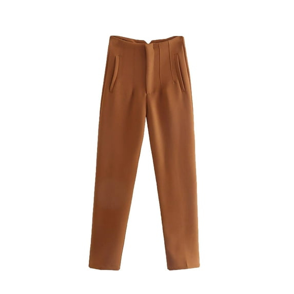 ATOYSOY Women's Casual Business Suit Pants Retro High Waist Workout Loose Straight Leg Trousers Sports Activewear Summer Solid Color Trendy Pants Brown M