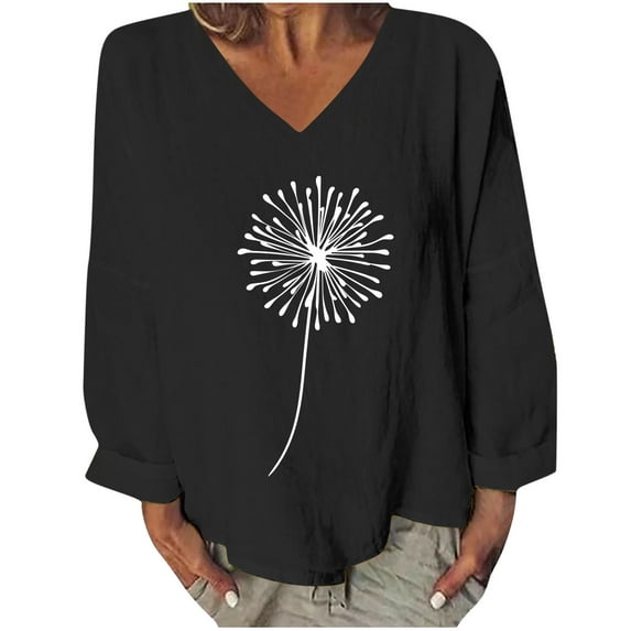 ATOYSOY Women's Casual Cotton Lined Tunic Fall Plus Size Tops Long Sleeve Basic Tees Activewear V Neck Blouses Saving Graphic Loose Pullovers Dressy Fashion Workout Black S